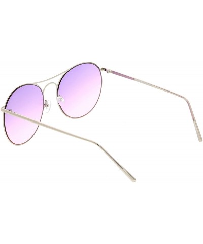 Round Oversize Metal Double Nose Bridge Round Gradient Flat Lens Aviator Sunglasses 65mm - Silver / Purple Pink - CN183X525G7...