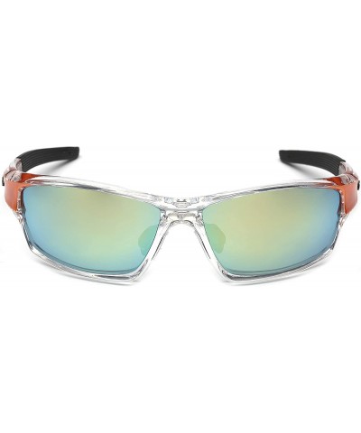 Wrap Wrap Around Cycling Ski Baseball Water Sports Sunglasses - Clear - Orange - Yellow Mirror - CX11OXKLDBF $7.26