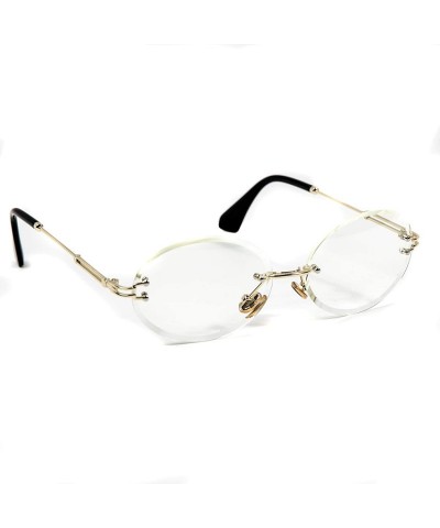 Rimless Round Cut Rimless Gold Frame Luxury Hip Hop Mens Clear Lens Glasses - CY197SX3KUC $25.43