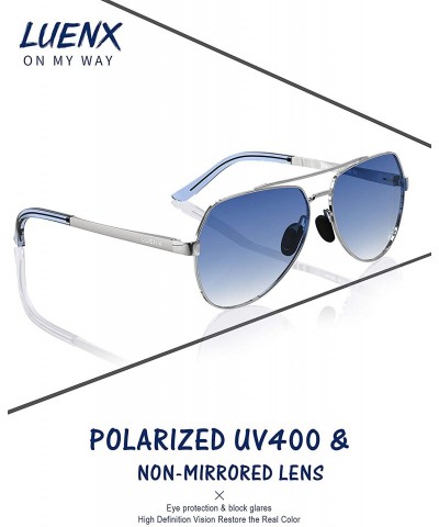 Aviator Mens Aviator Sunglasses Polarized Women UV 400 Protection - 04gradient Blue/Silver Frame(♡without Zipper Case♡) - C71...