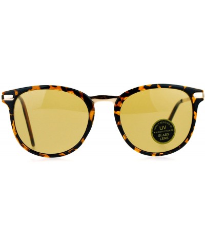 Rectangular Mens Tempered Glass Lens Retro Horn Rim Designer Mod Sunglasses - Tortoise Brown - CJ128F6ZLM9 $8.52