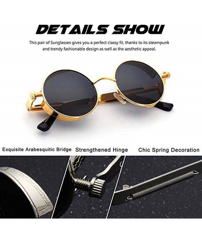 Round Polarized Sunglasses UV Protection-Retro Round Sunglasses for Women Men - Gold Frame/Black Gray Len - CO199MRHN2D $10.24