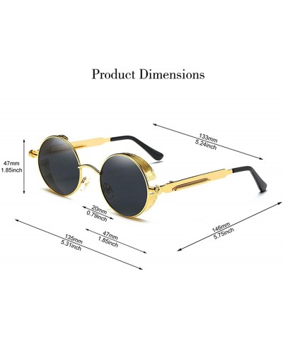 Round Polarized Sunglasses UV Protection-Retro Round Sunglasses for Women Men - Gold Frame/Black Gray Len - CO199MRHN2D $10.24