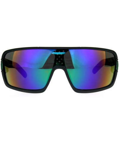 Sport Mens Kush Robotic Shield Color Mirror Plastic Oversize Sunglasses - Teal Green - CB180TC0L6Y $13.68