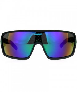 Sport Mens Kush Robotic Shield Color Mirror Plastic Oversize Sunglasses - Teal Green - CB180TC0L6Y $13.68