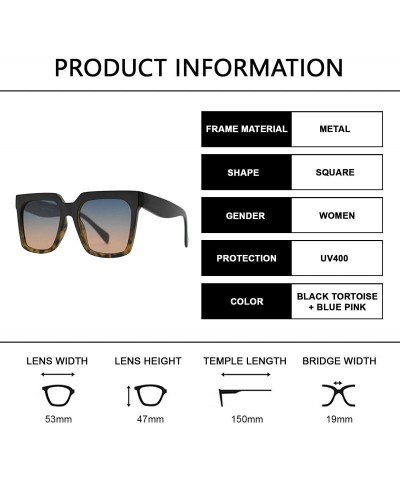 Oversized Retro Oversized Luxury Fashion Square Sunglasses with Flat Lens for Women - Black Tortoise + Blue Pink - C7195I5YKC...