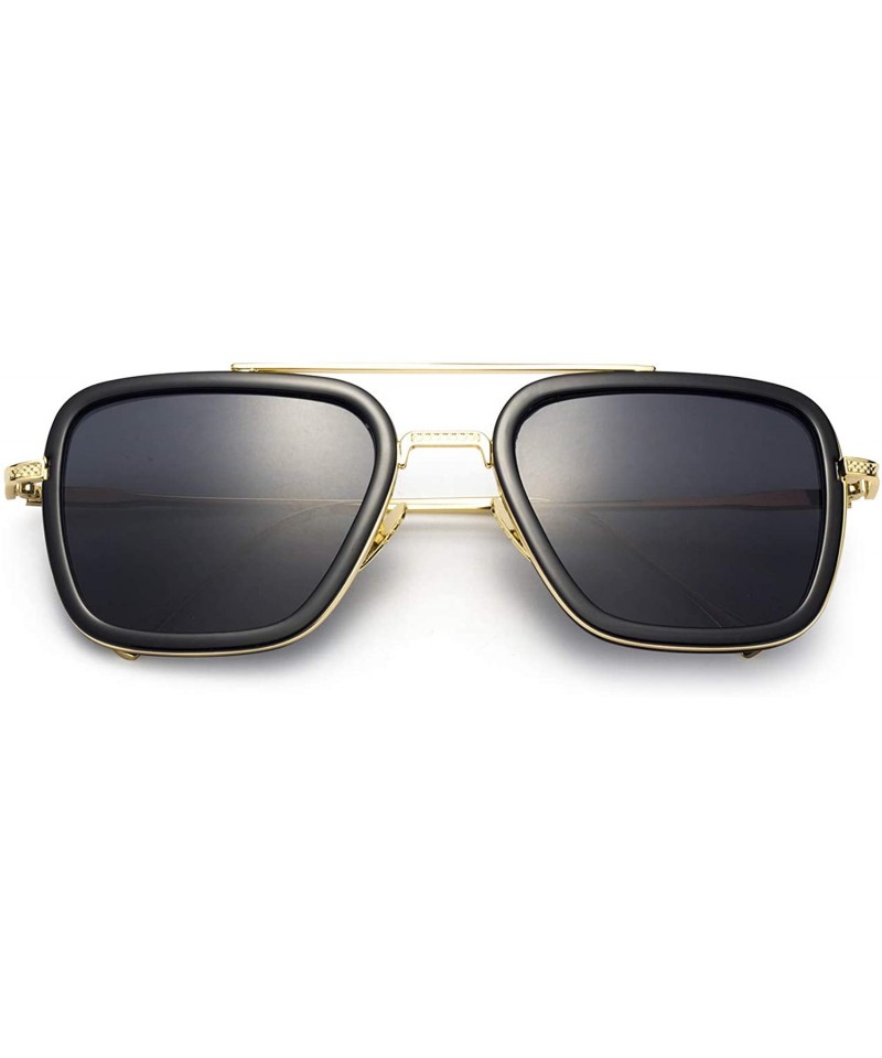 Retro Square Hero Sunglasses Aviator Metal Frame Flat Lens for Men ...