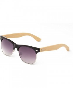 Round "Helix" Vintage Design Fashion Sunglasses Real Bamboo - Black/Silver/Light Bamboo - CA12M1OD4OX $11.32