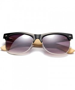 Round "Helix" Vintage Design Fashion Sunglasses Real Bamboo - Black/Silver/Light Bamboo - CA12M1OD4OX $11.32