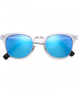 Square Vintage Polarized Sunglasses for Women Men Semi Rimless Metal Shades - Silver / Polarized Blue - CS18M673NW6 $11.70