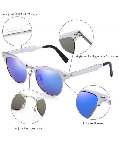 Square Vintage Polarized Sunglasses for Women Men Semi Rimless Metal Shades - Silver / Polarized Blue - CS18M673NW6 $11.70