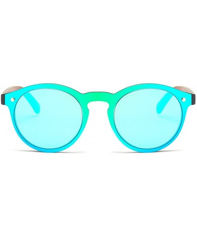 Round Mens Wood Sunglasses Mirror Women Sun Glasses Round One Pieces Lens Eyewear 2019 - Green Mirror - CJ18ILETISL $12.85