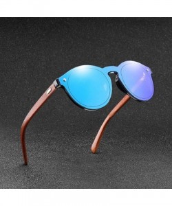 Round Mens Wood Sunglasses Mirror Women Sun Glasses Round One Pieces Lens Eyewear 2019 - Green Mirror - CJ18ILETISL $12.85