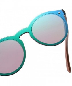 Round Mens Wood Sunglasses Mirror Women Sun Glasses Round One Pieces Lens Eyewear 2019 - Green Mirror - CJ18ILETISL $12.85