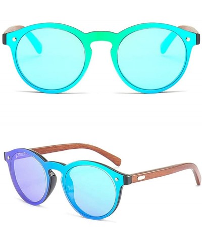 Round Mens Wood Sunglasses Mirror Women Sun Glasses Round One Pieces Lens Eyewear 2019 - Green Mirror - CJ18ILETISL $12.85