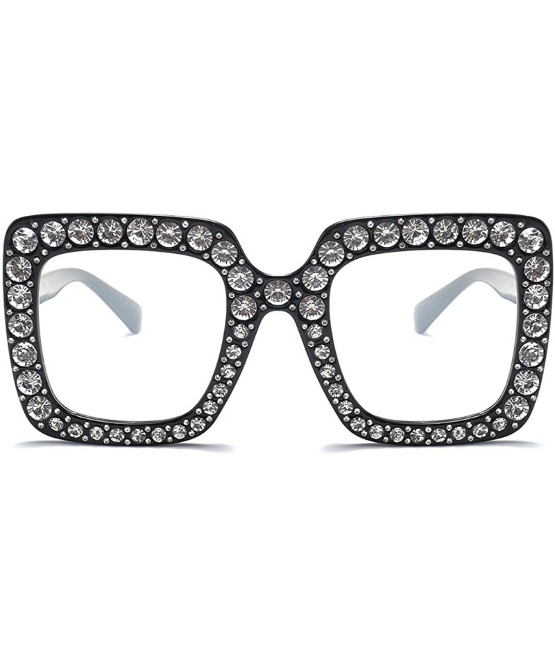 Round Women Rhinestone Sunglasses Oversized Square Gradient Lens - Clear Lens - CB189MX04WM $12.11