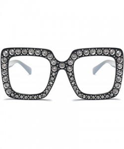 Round Women Rhinestone Sunglasses Oversized Square Gradient Lens - Clear Lens - CB189MX04WM $12.11