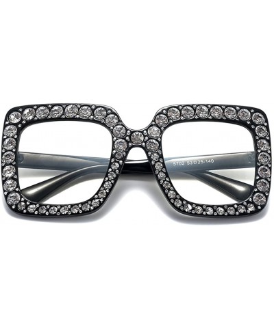 Round Women Rhinestone Sunglasses Oversized Square Gradient Lens - Clear Lens - CB189MX04WM $12.11