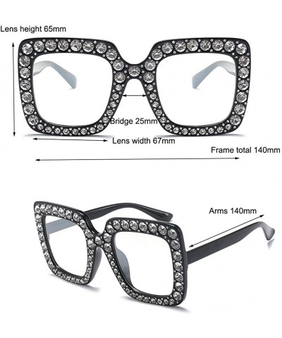 Round Women Rhinestone Sunglasses Oversized Square Gradient Lens - Clear Lens - CB189MX04WM $12.11