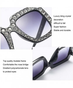 Round Women Rhinestone Sunglasses Oversized Square Gradient Lens - Clear Lens - CB189MX04WM $12.11