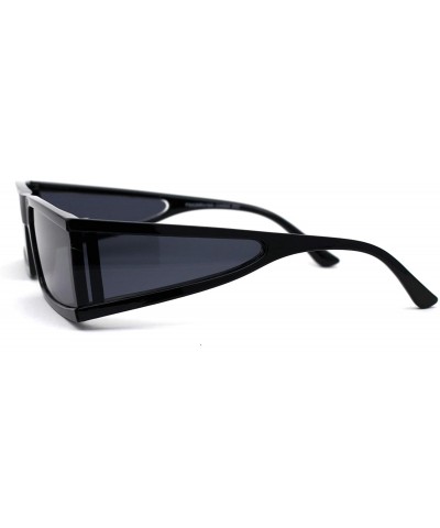 Square Futuristic Warp Around Side Visor Lens 80s Square Sunglasses - All Black - CY195S8ASUR $11.93