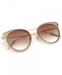 Round Gold-plated Womens Sunglasses Cat Eye Mirrored Metal Frame Flat Lenses - E - CS182IO5DT9 $15.59