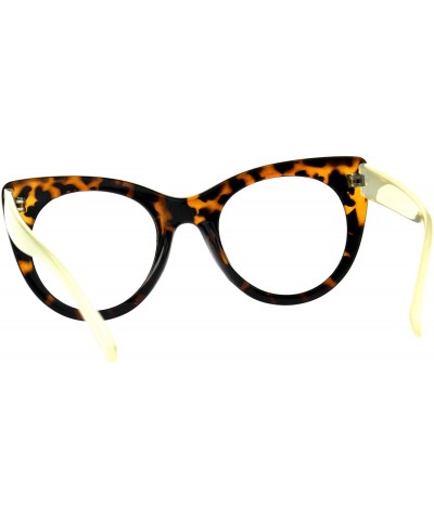 Oversized Womens Retro Vintage Style Round Thick Plastic Cat Eye Clear Lens Glasses - Tortoise Beige - C918CGMYKLR $11.55