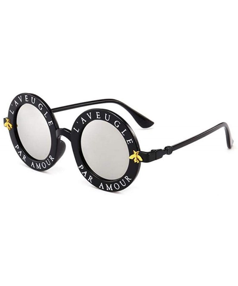 Oversized Retro Round Sunglasses Women Brand Designer English Letters Bee Black Gray - Black Silver - CY18YZRIA7Y $9.99