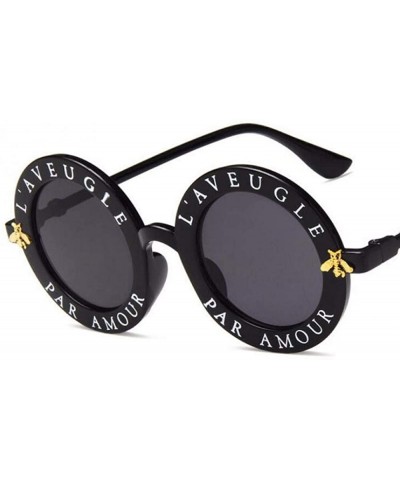 Oversized Retro Round Sunglasses Women Brand Designer English Letters Bee Black Gray - Black Silver - CY18YZRIA7Y $9.99