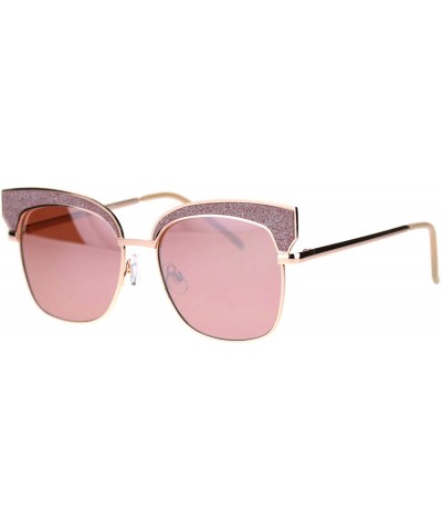 Square Glitter Top Sunglasses Womens Square Fashion Shades Metal Frame UV 400 - Gold Pink (Pink/Light Mirror) - C618WZUY29M $...