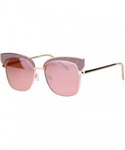 Square Glitter Top Sunglasses Womens Square Fashion Shades Metal Frame UV 400 - Gold Pink (Pink/Light Mirror) - C618WZUY29M $...