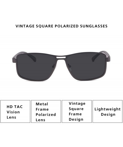 Square Vintage Square Polarized Sunglasses Men Women Shades - Grey Lens/Gun Frame - C11945AN46D $11.07