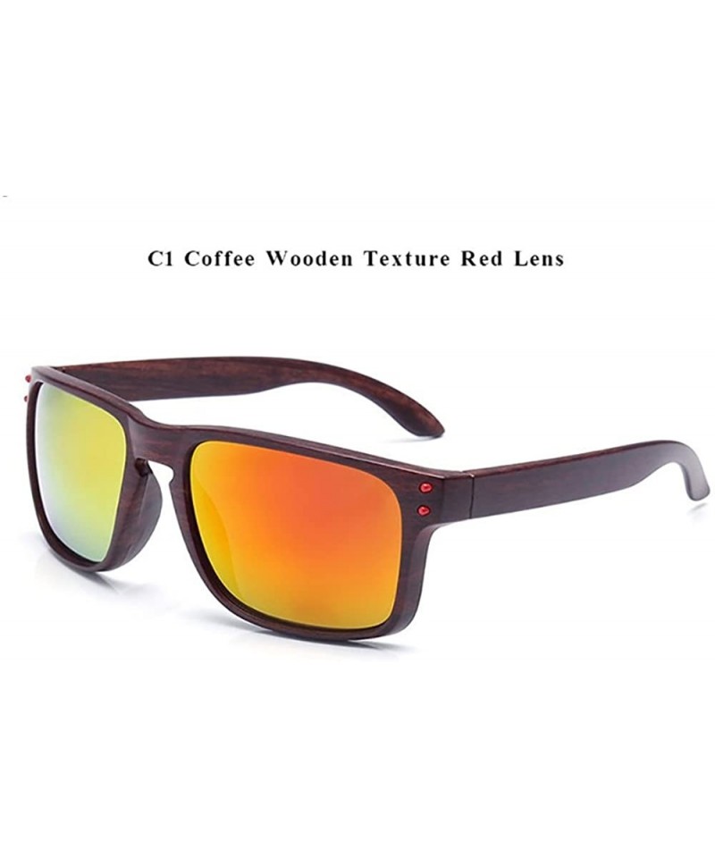 Rectangular Genuine Wood look reflective UV400 sunglasses 2019 fashion for men and women - C1 - CF18ET6ZUYE $12.34