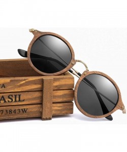 Round Ultralight Women Men Polarized Sunglasses Wooden Round Frame CR39 Lens - Black Lens With Case - CD197Y7COZQ $28.70