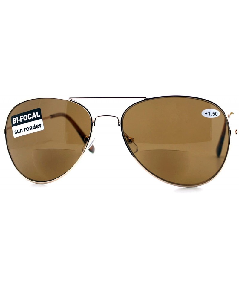 Square Bifocal Magnification Lens Sunglasses Unisex Classic Aviator Tinted Reader - Gold - CB1889X6ZOR $13.25