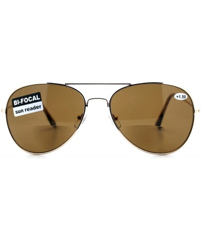 Square Bifocal Magnification Lens Sunglasses Unisex Classic Aviator Tinted Reader - Gold - CB1889X6ZOR $13.25