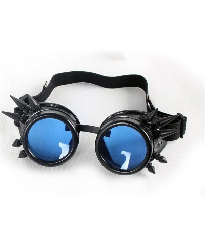 Goggle Rave Glasses Steampunk Vintage Goggles Retro Cosplay Halloween Spiked - Frame+blue Lenses - CC18HA8052E $10.22