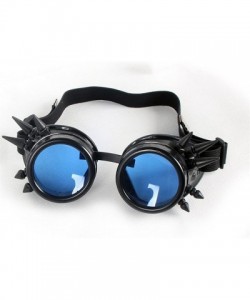 Goggle Rave Glasses Steampunk Vintage Goggles Retro Cosplay Halloween Spiked - Frame+blue Lenses - CC18HA8052E $10.22