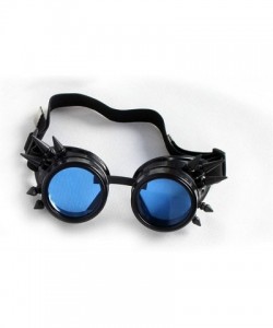 Goggle Rave Glasses Steampunk Vintage Goggles Retro Cosplay Halloween Spiked - Frame+blue Lenses - CC18HA8052E $10.22