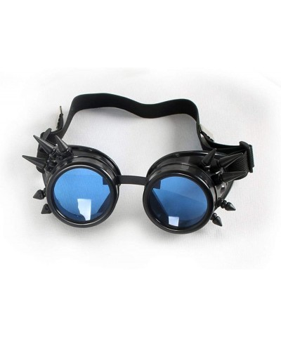 Goggle Rave Glasses Steampunk Vintage Goggles Retro Cosplay Halloween Spiked - Frame+blue Lenses - CC18HA8052E $10.22