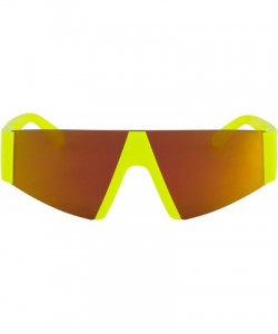 Oversized Semi Rimless Neon Mirrored Shield Style Retro Fashion Flat Top Women and Men Sunglasses - Yellow Orange Mirror - CN...