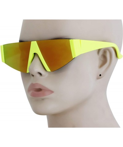 Oversized Semi Rimless Neon Mirrored Shield Style Retro Fashion Flat Top Women and Men Sunglasses - Yellow Orange Mirror - CN...