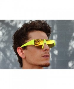 Oversized Semi Rimless Neon Mirrored Shield Style Retro Fashion Flat Top Women and Men Sunglasses - Yellow Orange Mirror - CN...