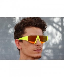 Oversized Semi Rimless Neon Mirrored Shield Style Retro Fashion Flat Top Women and Men Sunglasses - Yellow Orange Mirror - CN...