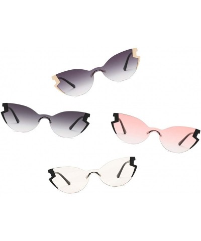 Oversized Half Frame Women Round Cat Eye Oversized Fashion sunglasses - Pink - CI18IOROXI3 $13.16