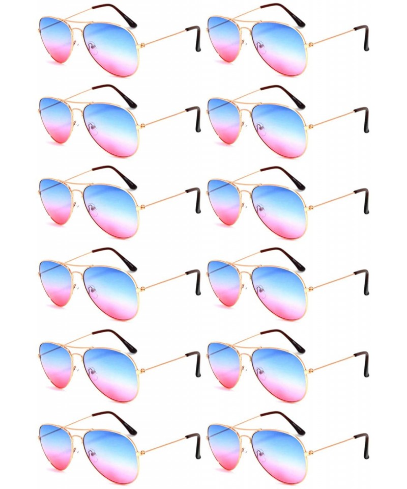 Aviator 12 Pieces Wholesale Aviator Sunglasses Two Tone Color Lens Gold Metal Frame - 064-blue-pink-12 Pairs - CE18LLDUZ5L $2...