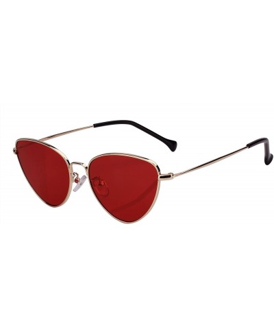 Oversized Womens Cat Eye Mod Metal Glasses Fashion Sunglasses - Gold / Red Lens - CM18557WGW5 $12.12