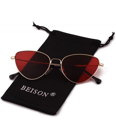 Oversized Womens Cat Eye Mod Metal Glasses Fashion Sunglasses - Gold / Red Lens - CM18557WGW5 $12.12