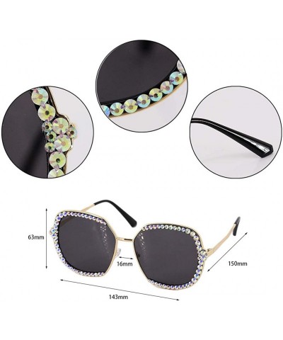 Oversized Sparkling Crystal Sunglasses UV Protection Rhinestone Sunglasses - Black - CP18XS6DC5D $17.50