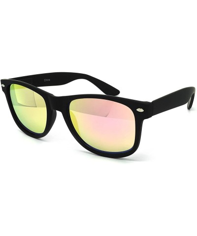 Aviator 97800 Premium Soft Horned Rim Matte Finish Mirror Revo Retro Sunglasses - Matte Black - CA183GWR8LZ $17.20